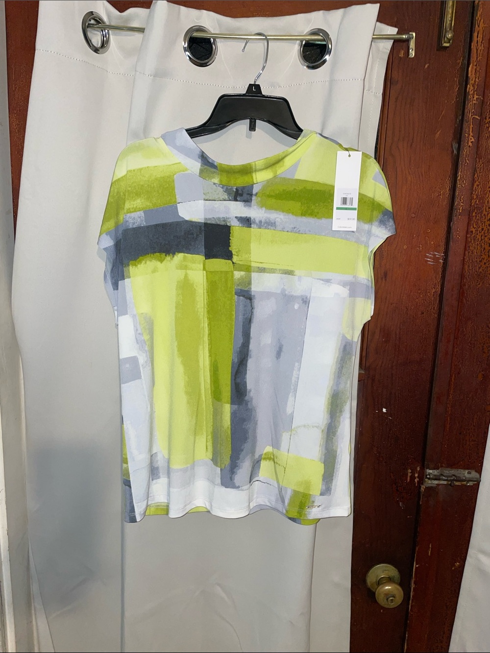 Calvin Klein Short Sleeve Abstract Print Tee in Lime Green and Gray